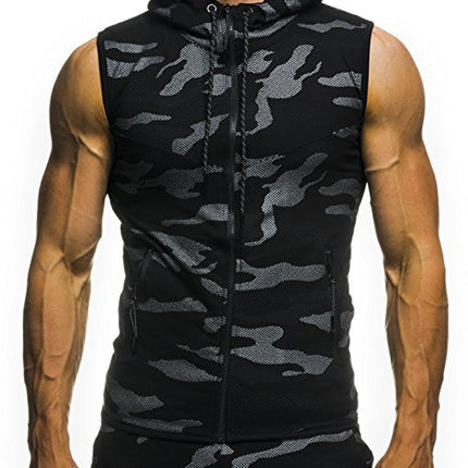 Wholesale Men's Camouflage Round Hem Casual Slim Sleeveless Hooded Vest