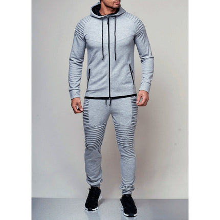 Wholesale Men's Sports Casual Solid Color Cardigan Hoodies Joggers Two Piece Set