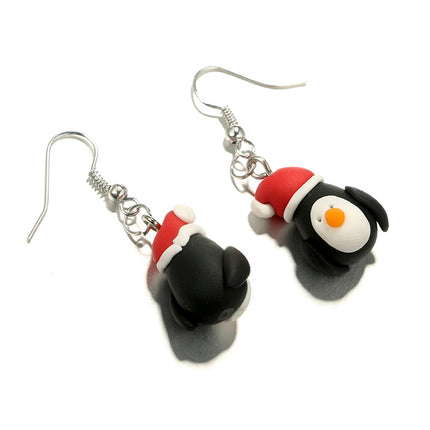 Cute Handmade Soft Pottery Cartoon Animal Penguin Earrings