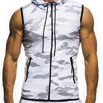 Wholesale Men's Camouflage Round Hem Casual Slim Sleeveless Hooded Vest