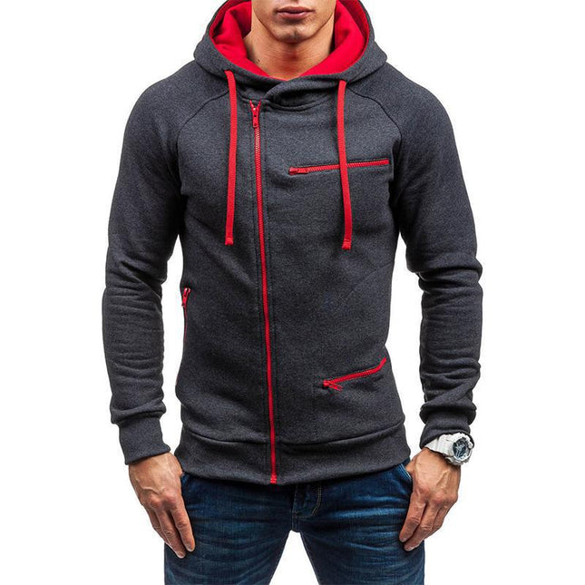 Wholesale Men's Sports Casual Jacquard Fleece Cardigan Hooded Jacket