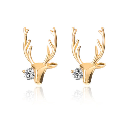 Christmas Copper Inlaid Rhinestone Antler Elk Earrings