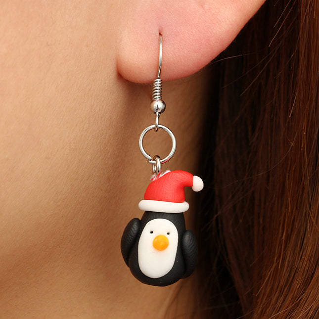 Cute Handmade Soft Pottery Cartoon Animal Penguin Earrings