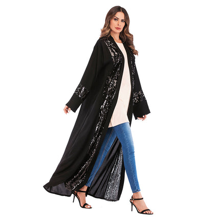 Middle Eastern Muslim Sequin Stitching Cardigan Robe Women's