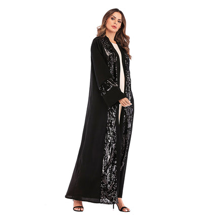 Middle Eastern Muslim Sequin Stitching Cardigan Robe Women's