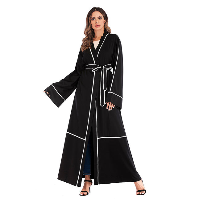 Middle Eastern Striped Cardigan Muslim Robe Long Dress