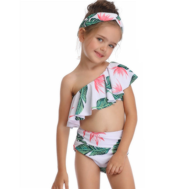 Zweiteiliger Kinder-Badeanzug mit schrägem Schulter-Fly-Saum für Mädchen