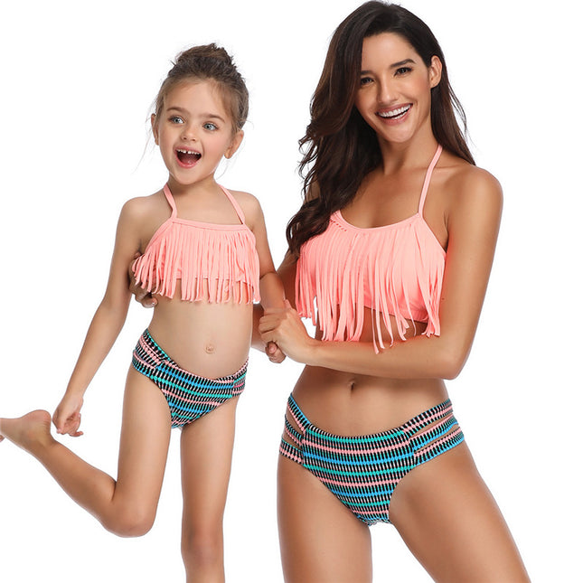 Traje de baño de bikini dividido con borlas para madre e hija entre padres e hijos