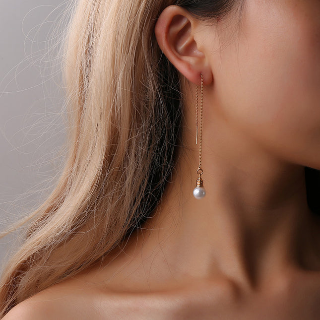 Wholesale Simple Pearl Tassel Earwire Long Asymmetrical Earrings