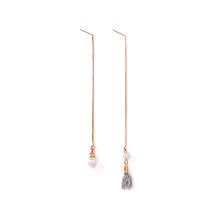 Wholesale Simple Pearl Tassel Earwire Long Asymmetrical Earrings