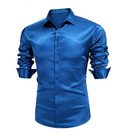 Wholesale Men's Fall Shiny Solid Color Long Sleeve Prom Shirts