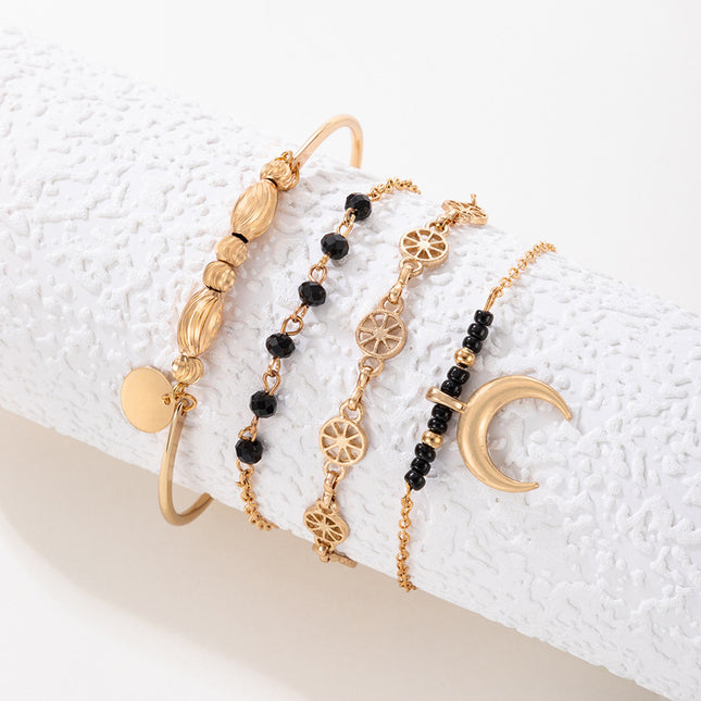 Moon Beads Beaded Black Bracelet Set