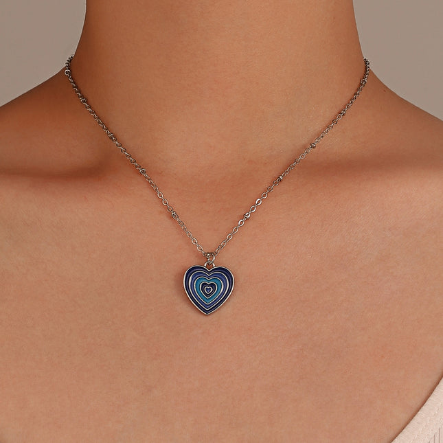 Drip Oil Gradient Peach Heart Pendant Clavicle Chain Necklace