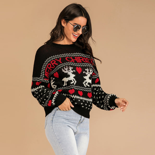 Wholesale Women's Fall Winter Round Neck Christmas Reindeer Sweater