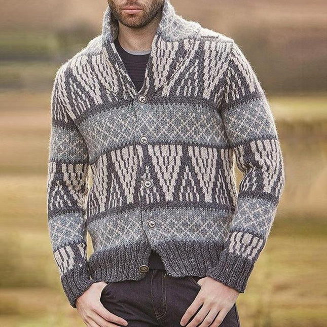 Wholesale Men's Fall Winter Long Sleeve Jacquard Slim Sweater Jacket