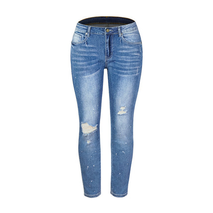 Damen-Denim-Jeans mit zerrissenem Lack
