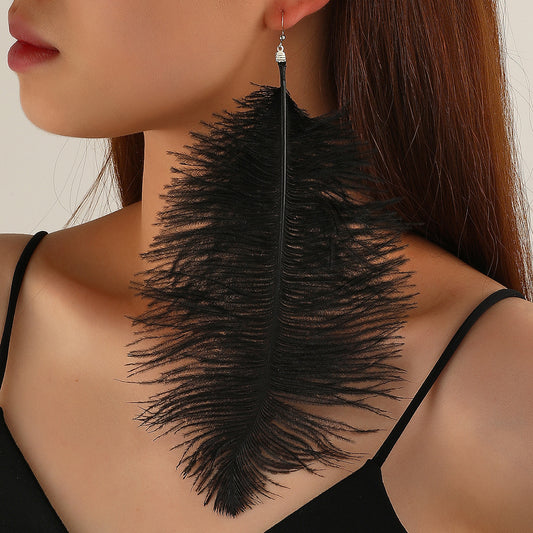 Exaggerated Feather Earrings Fashion Long Tassel Earrings