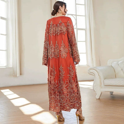 Conjunto de vestido de malla marroquí árabe de Fall Dubai