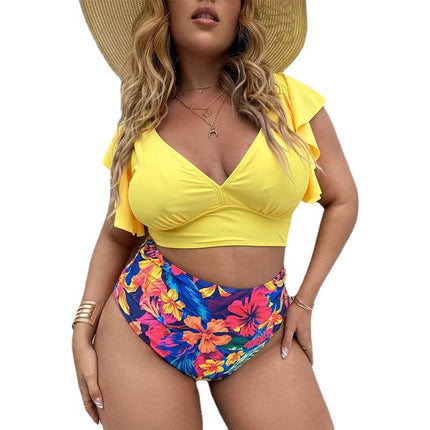 Wholesale Women's Plus Size Two-piece Bikini Ruffle Print Swimsuit