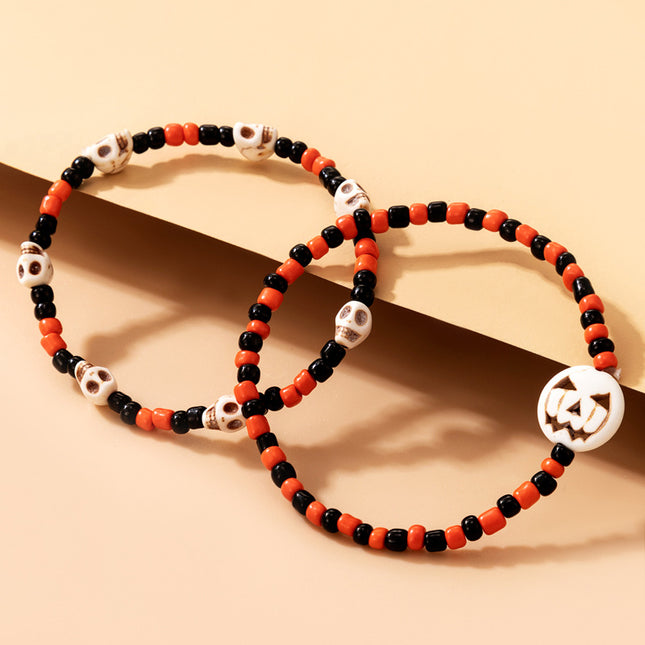 Halloween Skull Colorful Bead Elastic Cord Bracelet Earrings
