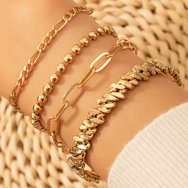 Wholesale Fashion Ball Chain Alloy Gold Chain Bracelet Four Pieces