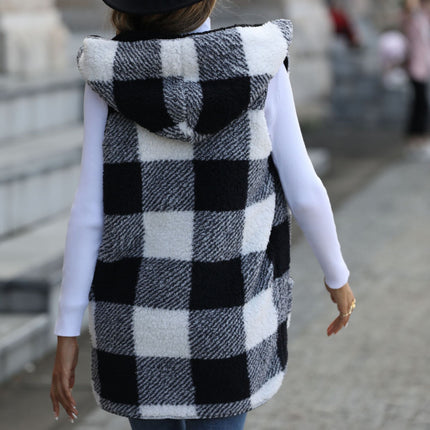 Wholesale Women's Hooded Sleeveless Reversible Fleece Vest