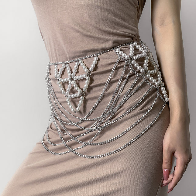 Cadena de cuerpo de perla de imitación Playa Cadena creativa Borla Cadena de ropa