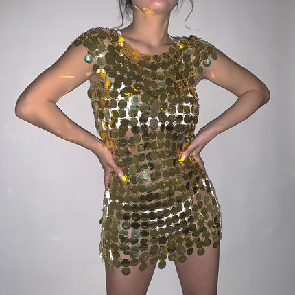 Pailletten-Layer-Cutout-Kleid Disc Body Chain