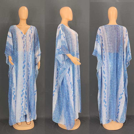 Wholesale African Women's Chiffon Printed Cardigan Abaya Pants Two-Piece Set