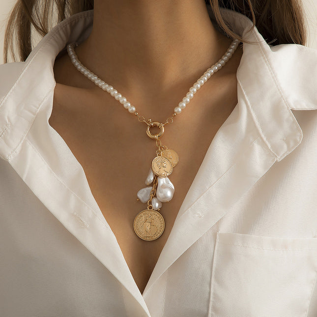 Irregular Tassel Imitation Pearl Necklace Beaded Chain Necklace