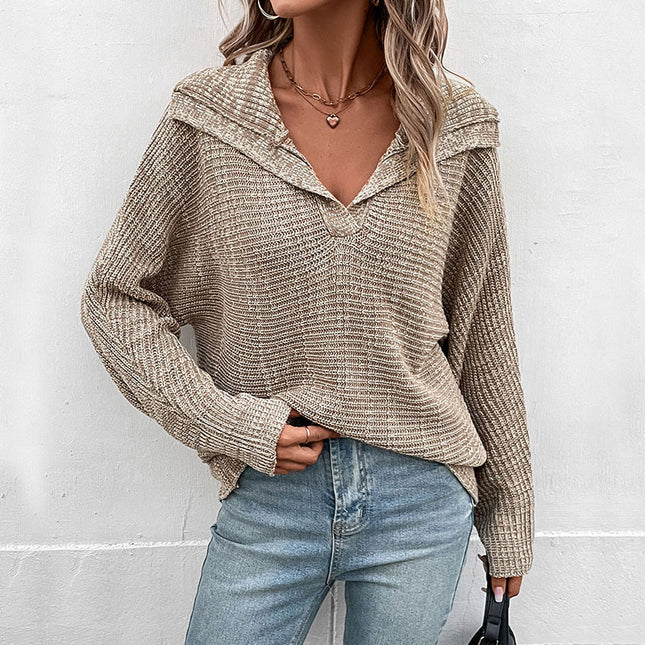 Wholesale Women's Fall Winter Knitted Pullover Lapel Sweater