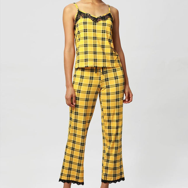 Loungewear Lace Trim Backless Suspenders Pajama Set