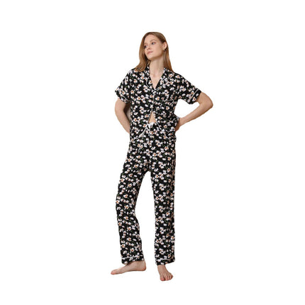 Damen Homewear Set Cardigan Kurzarm Hose Pyjama