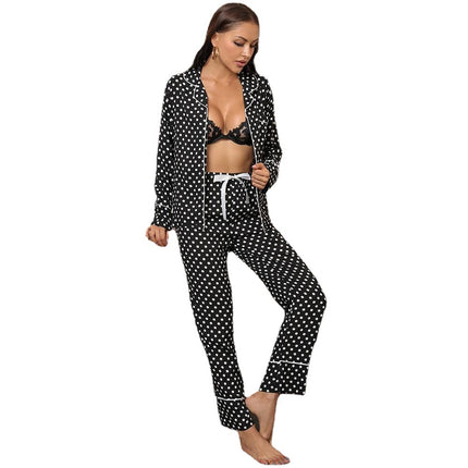Homewear Polka Dot Cardigan Long Sleeve Pajamas Set