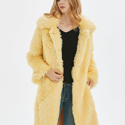 Wholesale Women's Faux Fur Outerwear Lapel Coat Long Wool Coat