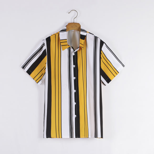 Wholesale Men's Fashion Contrasting Striped Short Sleeve Printed Shirt