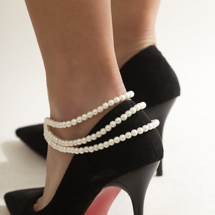 Imitation Pearl Beaded Tassel Anklet Simple Instep Chain Anklet