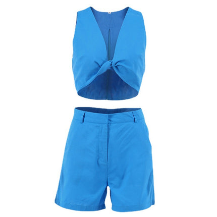 Wholesale Women's Casual Cotton Linen V-Neck Vest Shorts Two-Piece Set