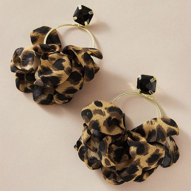 Wholesale Leopard Textured Geometric Gemstone Stud Earrings