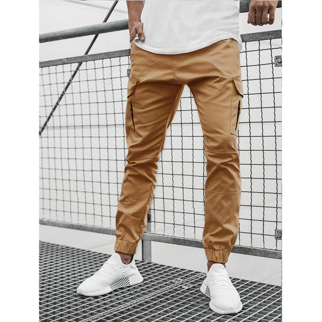 Wholesale Men's Side Zipper Pocket Casual Fit Men's Solid Color Pants