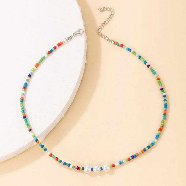 Cadena de clavícula de collar de perlas con cuentas étnicas de cuentas coloridas