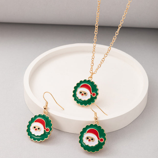 Christmas Santa's Oil Drop Earrings Necklace Set