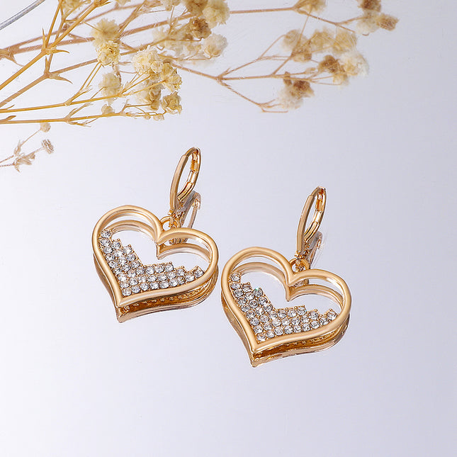 Rhinestone Heart Earring Fashion Hollow Heart Earrings