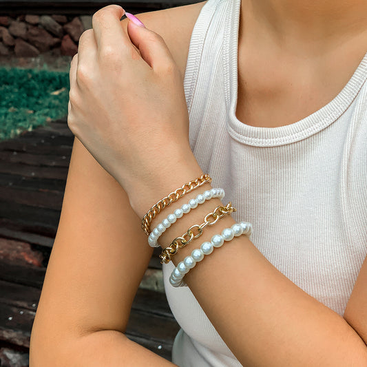 Wholesale Simple Metal Pearl Bracelet Set