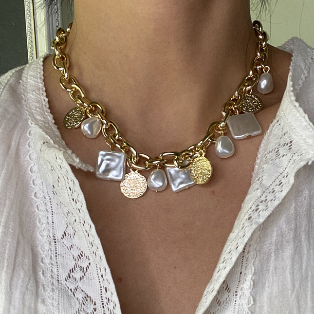 Großhandel Perle Tag Halskette Metallkette Schlüsselbein Halskette