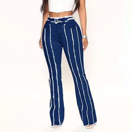Wholesale Women's Spring Summer Fashion Elastic Mid Waist Jeans