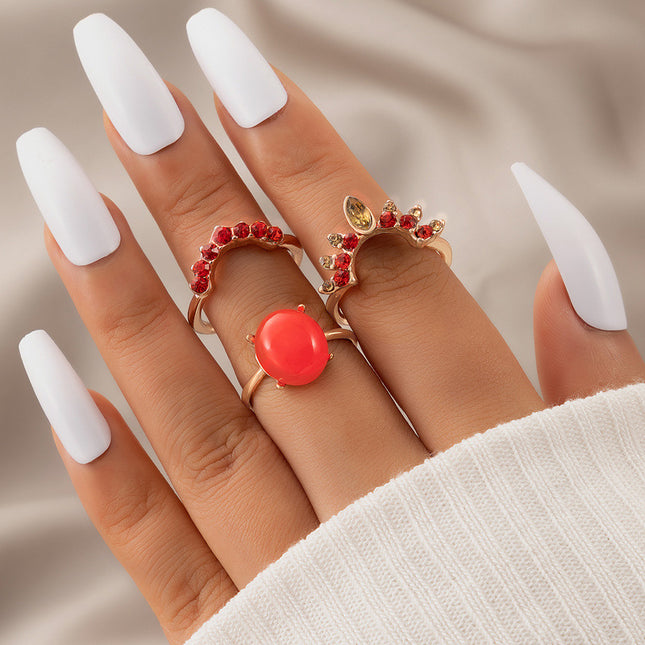 Set of 3 Ladies Red Simulated Gemstone Rings