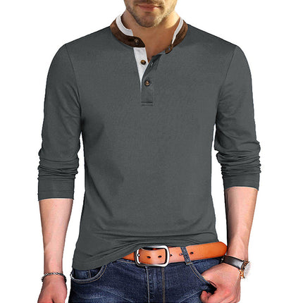 Camisetas casuales de color de contraste de manga larga para hombre de otoño invierno