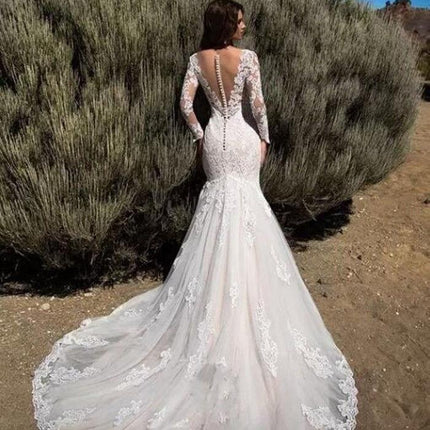 Wholesale Long Sleeve Backless Slim Mermaid Wedding Evening Gown
