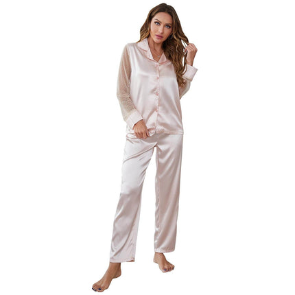 Women's Homewear Suit Imitation Silk Long Sleeve Pajamas